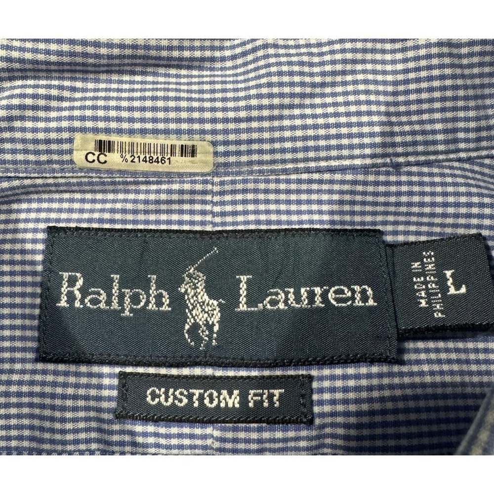 Ralph Lauren Shirt Mens Large Blue White Gingham Button Down Long Sleeve Preppy - Picture 3 of 10